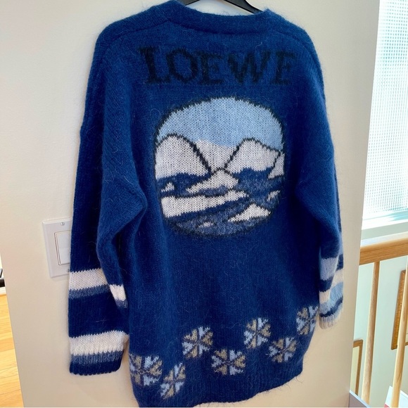 NWT Loewe Mohair Knit Cardigan Oversized Women’s Blue Sweater Polar Bear Winter - Picture 2 of 16